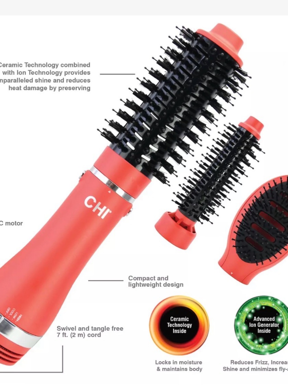 CHI Coral Volumizing Hot Air Brush - Coral Pink